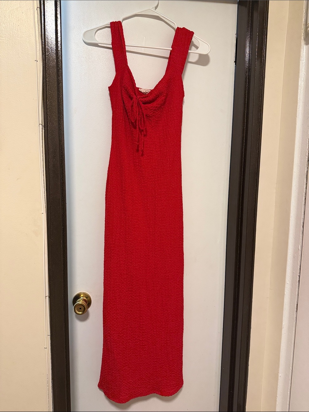 Red Sleeveless Tie-Front Midi Dress